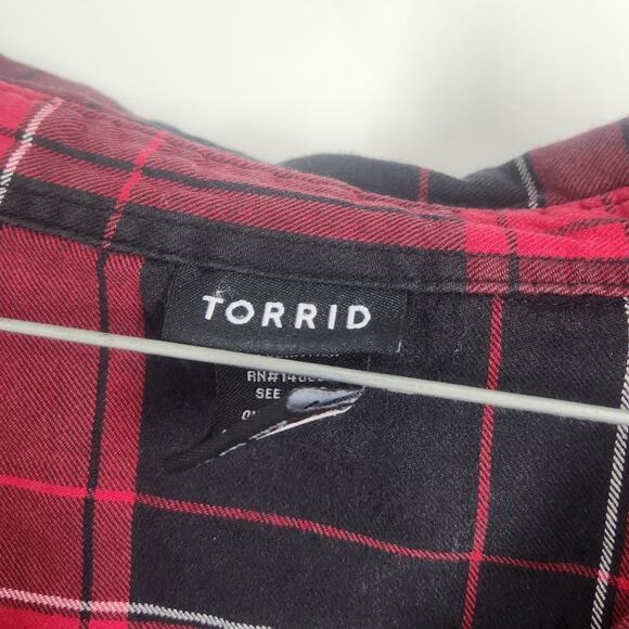 Torrid Red and Black Plaid Button Down Long Sleeve Top Womens Plus Size 2X Fall - Picture 3 of 4